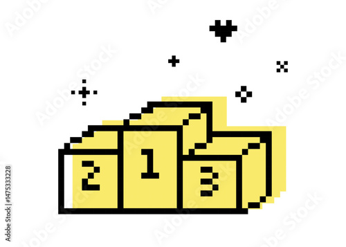 Y2k inspired sport podium sticker. Podium for winners in pixel art. Pixels pedestal icon. 8 bit retro style trophy isolated vector illustration. Game abstract award element