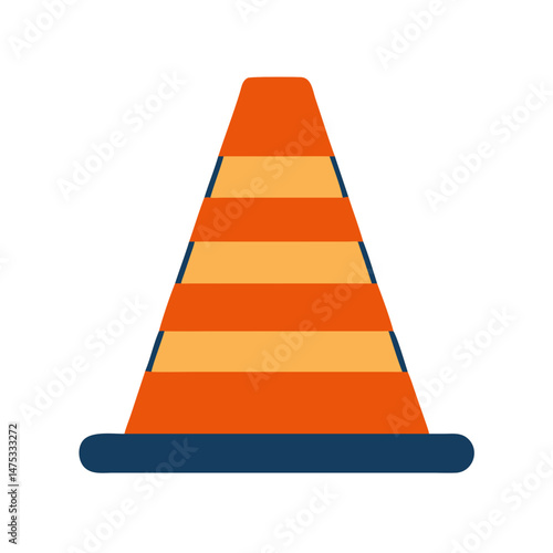 Orange Traffic Cone with Stripes on White Background