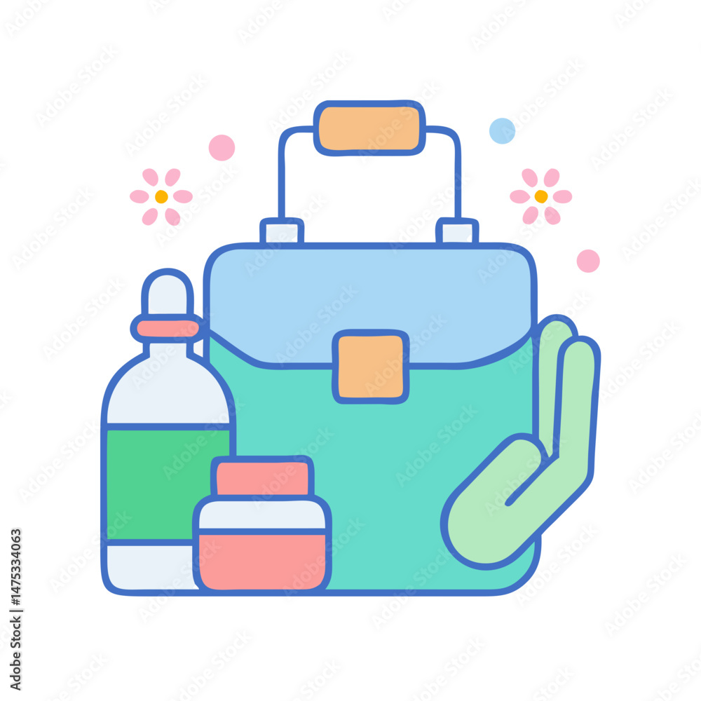 Fototapeta premium Pastel colored first aid kit flat vector illustration