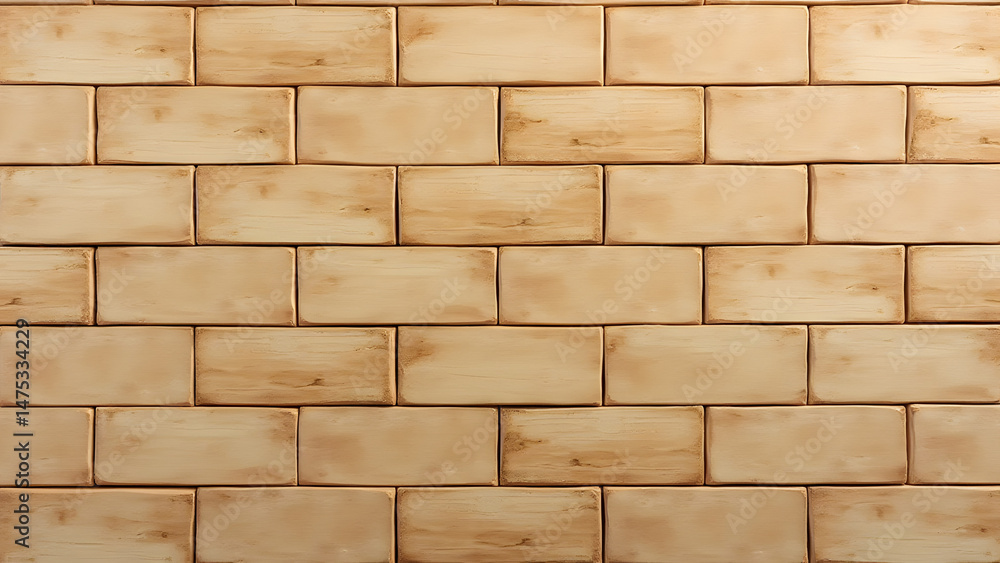Obraz premium Oiled birch wood brick pattern texture, warm satin sheen, enhanced natural grain, organic geometric design, rustic-modern interior background.