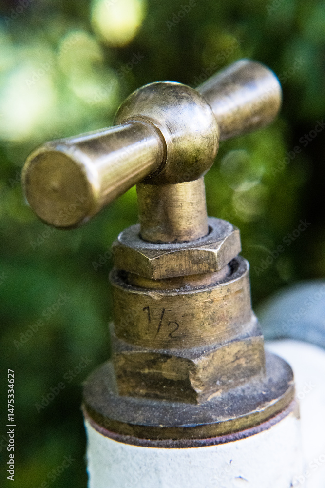 Brass water valve, garden irrigation.