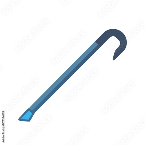 Stylized blue crowbar tool isolated on solid White Background
