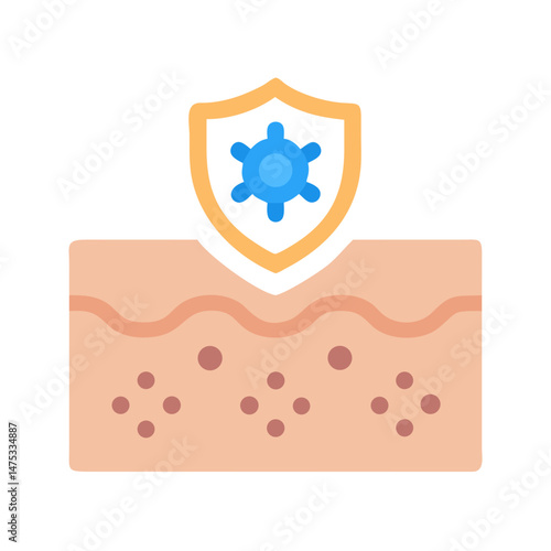Healthy skin protected from bacteria with a shield icon