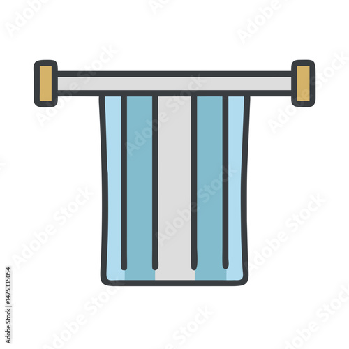 Flat icon of blue and grey striped hanging towel