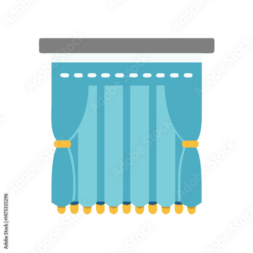 Flat design illustration of blue window curtains with tiebacks