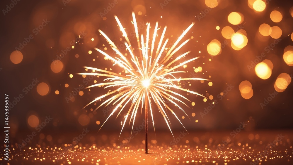 Obraz premium Celebratory scene featuring a glowing sparkler and colorful backdrop