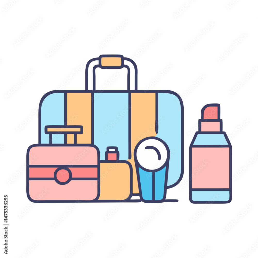Fototapeta premium Flat illustration of travel accessories on a black background