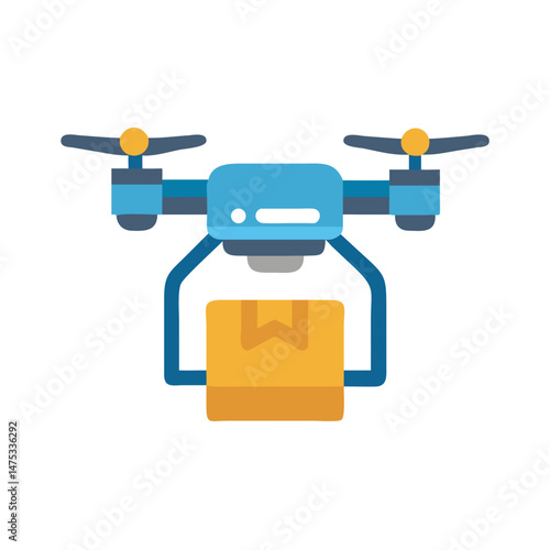 Delivery drone with package flat vector stock illustration