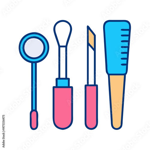 Cosmetic applicator set in flat vector style illustration