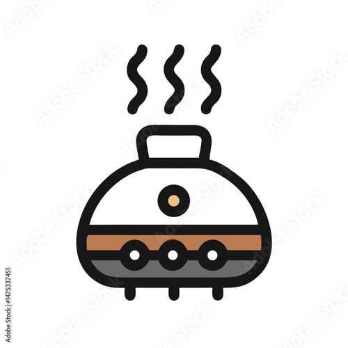 Stylized vector icon of cooking pot with steam rising