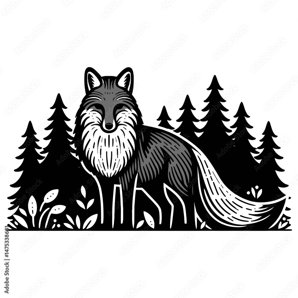 Obraz premium Fox Under the Moonlit Forest