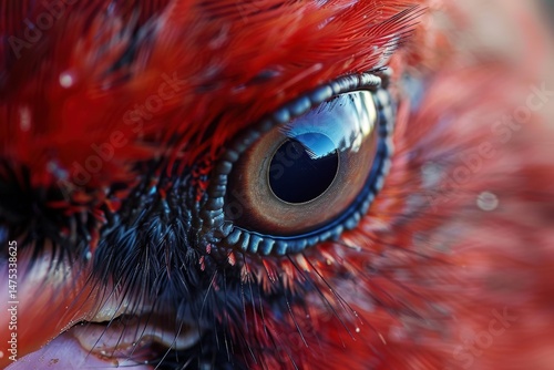 Macro Shot of Cardinals Eye Highlighting Reflections and Patterns for Nature Photography