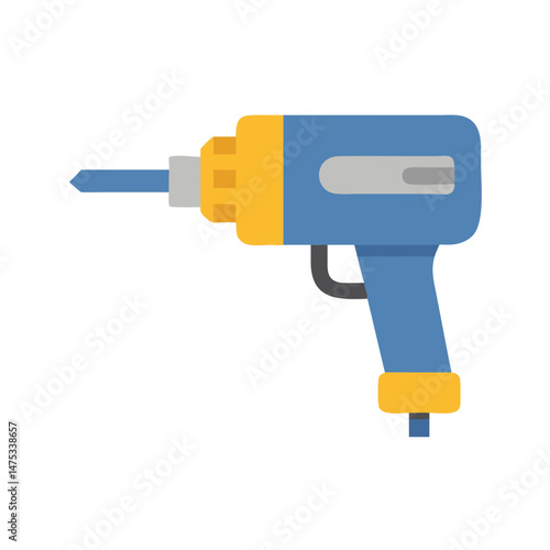 Isolated electric drill flat vector illustration against black backdrop