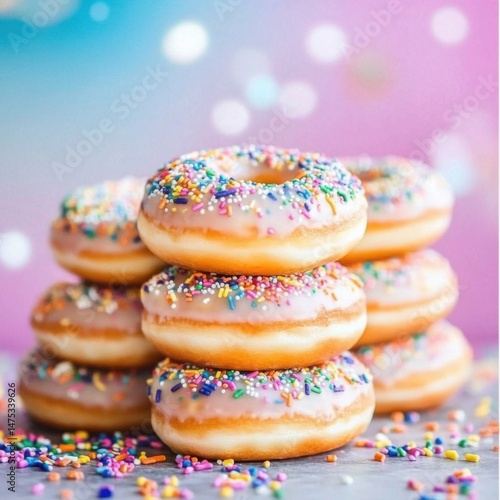 Wallpaper Mural Stack of Delicious Donuts with Sprinkles on a Colorful Background Close Up Still Life Sweet Treat Food Photography Torontodigital.ca