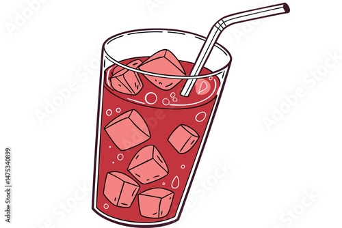 143 a refreshing beverage with ice cubes and vibrant red liquid, sparkling, cold, thirst-quenching, refreshing, glass tumbler, photorealistic, high-resolution, 8k