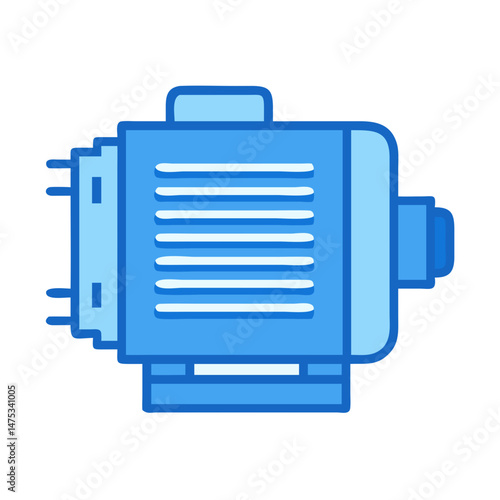 Blue electric motor symbol on White Background isolated graphic