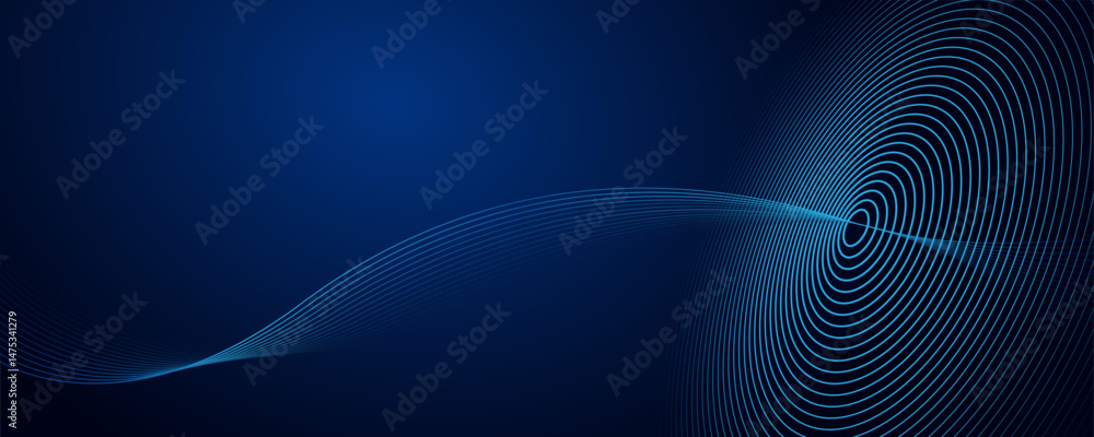 Neon wave light lines flowing through blue circle on dark background. Abstract pattern. Geometric technology overlay flowing signal. Futuristic or science scene. Art & Illustration Neon wave light lines flowing through blue circle on dark background. Abstract pattern. Geometric technology overlay flowing signal. Futuristic or science scene. Art & Illustration
