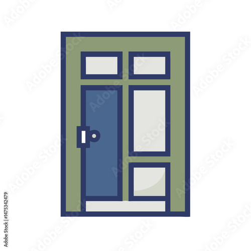 Stylish front door vector illustration with windows and handle