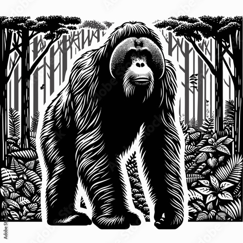 Orangutan Standing in Front of Forest