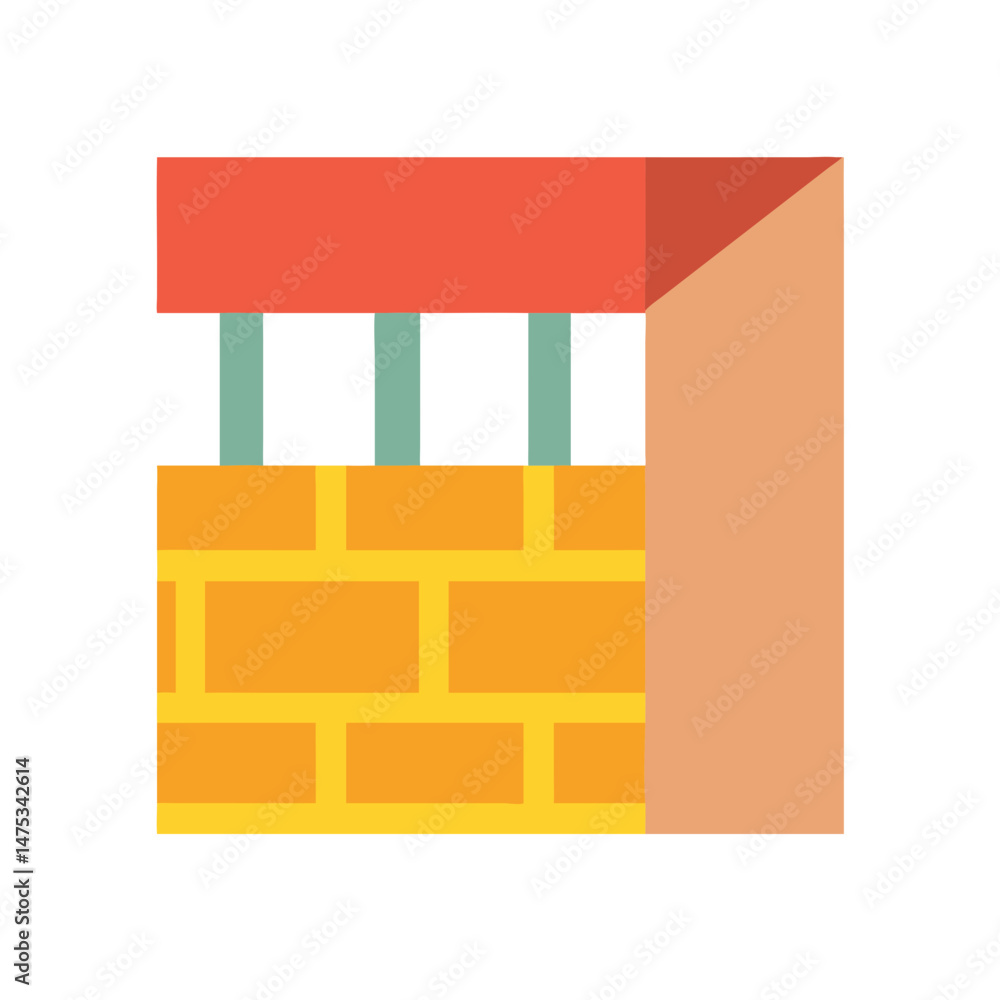 Flat design well illustration with bricks and roof structure Flat design well illustration with bricks and roof structure
