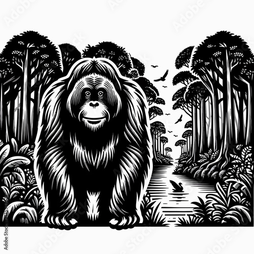 Orangutan Standing in Front of Forest