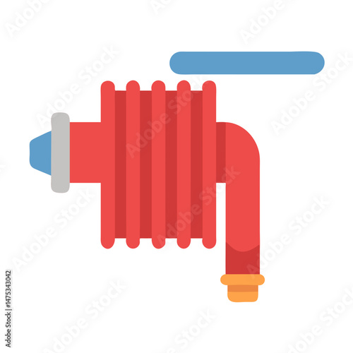 Red fire hose reel flat design on White Background