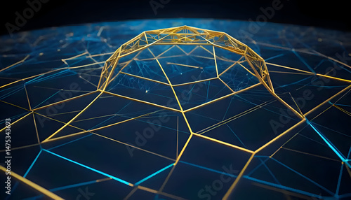 golden geometric network dome on blue