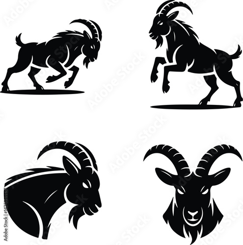 Goat Silhouette Set | Farm Animal Vector Graphics Goat Silhouettes Collection | Livestock, Nature, and Agriculture Icons