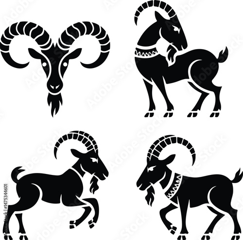 Goat Silhouette Set | Farm Animal Vector Graphics Goat Silhouettes Collection | Livestock, Nature, and Agriculture Icons