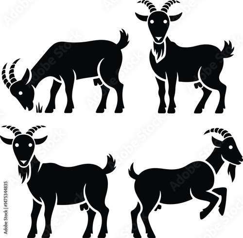 Goat Silhouette Set | Farm Animal Vector Graphics Goat Silhouettes Collection | Livestock, Nature, and Agriculture Icons