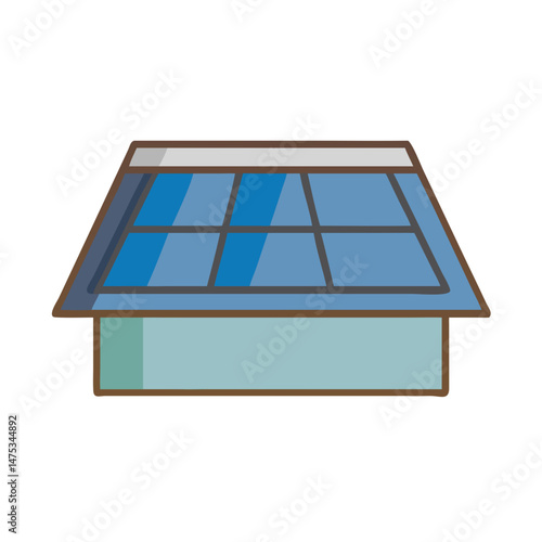 Minimalist Greenhouse Illustration with Blue Glass Roof Panels