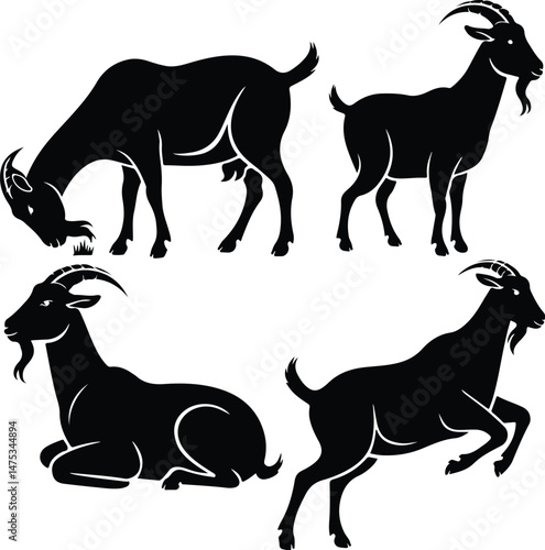 Goat Silhouette Set | Farm Animal Vector Graphics Goat Silhouettes Collection | Livestock, Nature, and Agriculture Icons