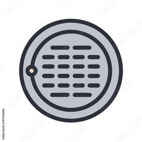Gray manhole cover with elongated drainage slots illustration