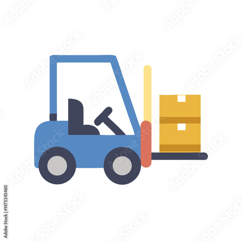 Blue forklift with box against a White Background image