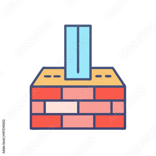 Colorful illustration of stylized brick chimney against White Background