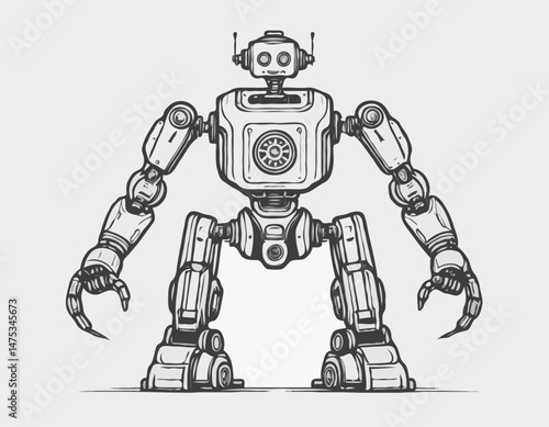 Robotics Engineering Line Art Concept