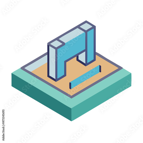 Isometric abstract structure with basic architectural elements construction concept