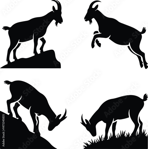 Goat Silhouette Set | Farm Animal Vector Graphics Goat Silhouettes Collection | Livestock, Nature, and Agriculture Icons