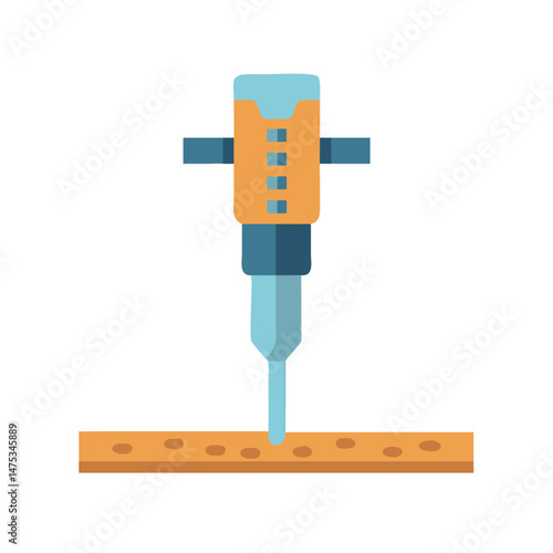 Flat design jackhammer illustration breaking ground against black backdrop