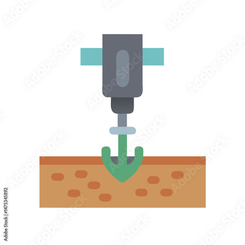 Vector art: Anchor being installed in a layer of soil