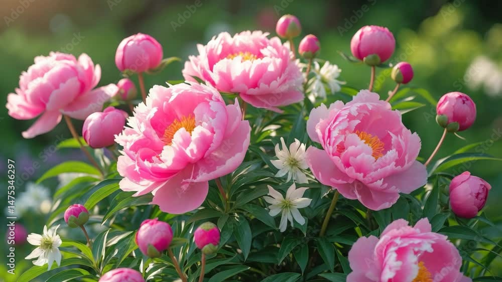 Peony plant showcasing close-up of double flowers Peony plant showcasing close-up of double flowers