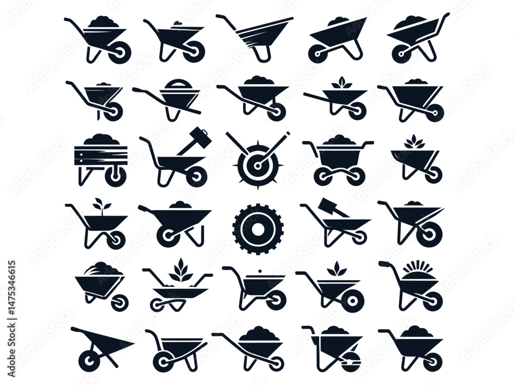 Naklejka premium Wheel Barrow Vector Icon Pack