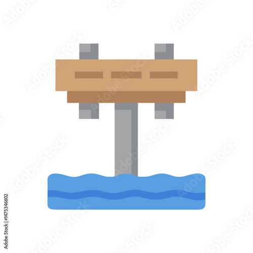Flat design wooden pier over water on White Background