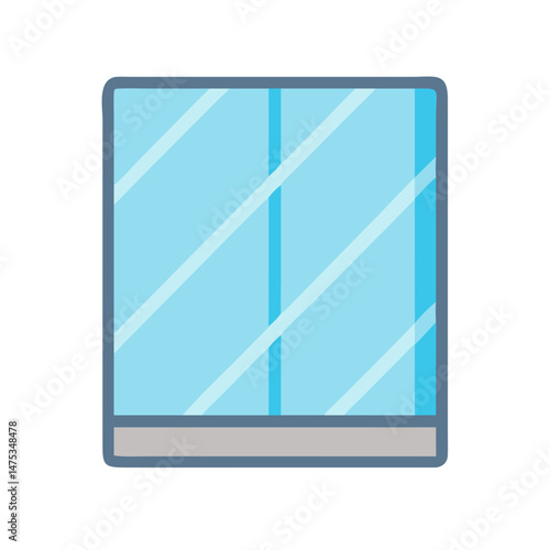 Flat Vector Window Icon with Blue Glass Illustration