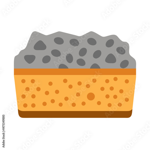 Stylized illustration of an orange sponge and gray scrubber