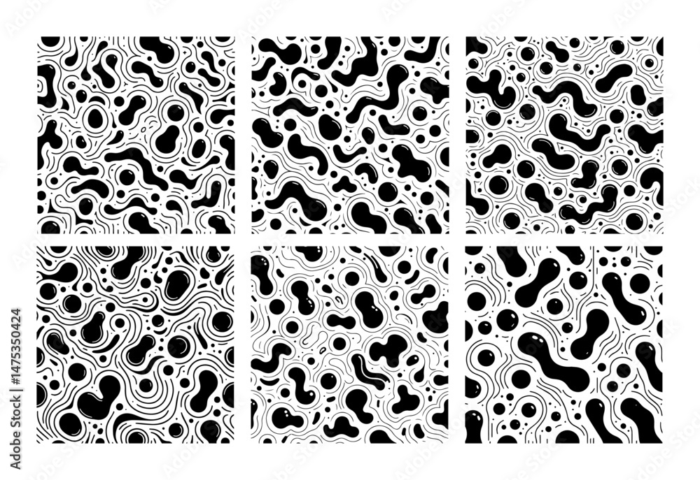 abstract contour pattern set in black and white vector style abstract contour pattern set in black and white vector style
