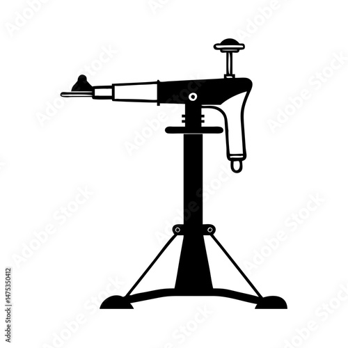 Illustration of a medical eye examination instrument on a stand in black