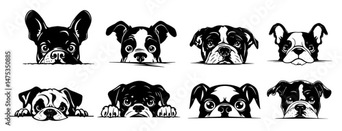 funny dog face expressions vector illustrations in outline style
