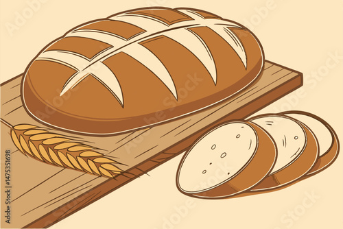 148 rustic hearth-baked bread, crusty golden brown crust, warm color palette, natural lighting, detailed texture, artisanal bakery, high resolution, in-focus, sharp details