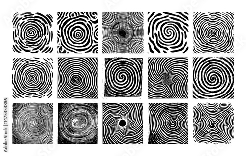 hypnotic spiral vortex pattern collection in black and white
